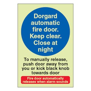 Photoluminescent Dorgard Automatic Fire Door - To Manually Release Push Door