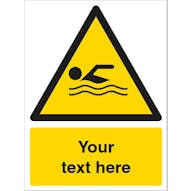 Custom Swimming Area Warning Safety Sign