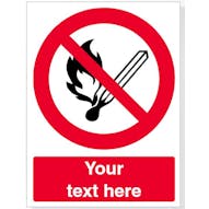 Custom No Open Flame; Fire, Open Ignition Source Safety Sign