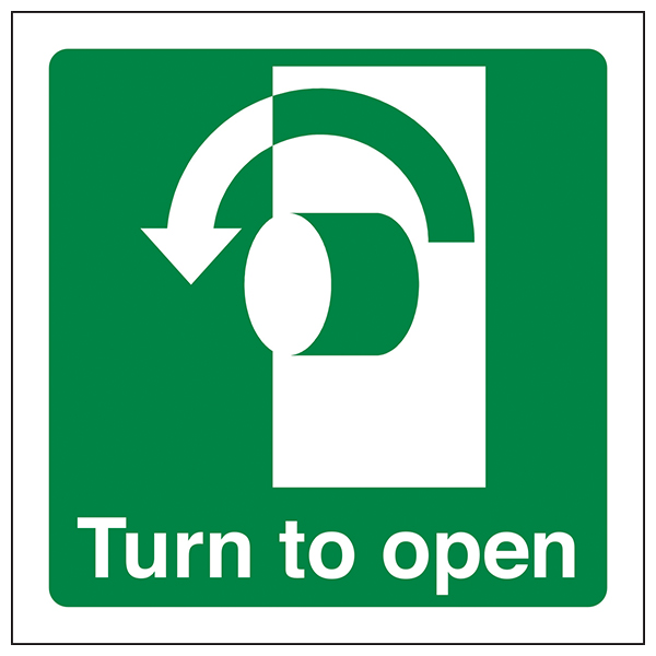 Turn Right To Open Sign 100mm x 100mm Glow In The Dark Rigid Self Adhesive Photo