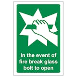 In The Event Of Fire Break Glass Bolt To Open
