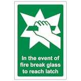 In The Event Of Fire Break Glass To Reach Latch