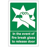 In The Event Of Fire Break Glass To Release Door