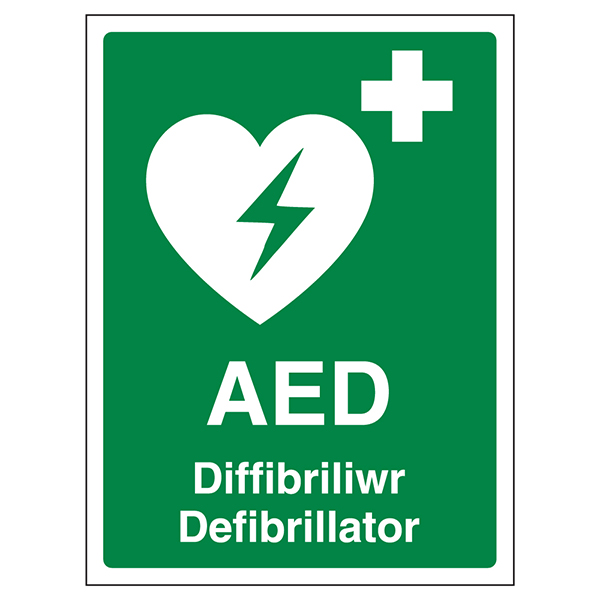 Welsh/English - AED Emergency Defibrillator | SafetySigns4Less
