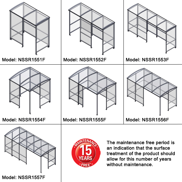 A様　オーダーメイド　シェルター　No.44 Curved Full-Frame 4-Sided Smoking Shelter - Clear Roof