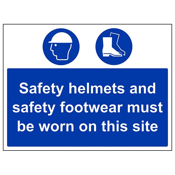Safety Helmets & Footwear Must Be Worn Hazard Signs Safety Signs