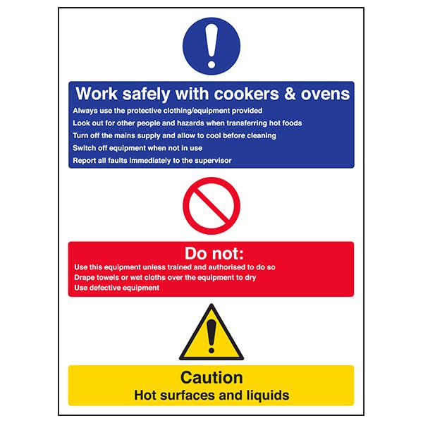 Work Safely With Cookers & Ovens Portrait Safety Signs 4 Less