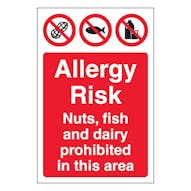 Allergy Risk Nuts, Fish And Dairy Prohibited In This Area - Portrait