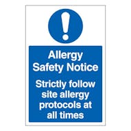 Allergy Safety Notice Strictly Follow Site Allergy Protocols At All Times - Portrait