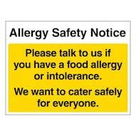 Please Talk To Us If You Have A Food Allergy Or Intolerance - Landscape