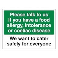 Please Talk To Us If You Have A Food Allergy, Intolerance Or Coeliac Disease - Landscape