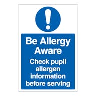 Be Allergy Aware Check Pupil Allergen Information Before Serving - Portrait