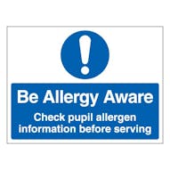 Be Allergy Aware Check Pupil Allergen Information Before Serving - Landscape