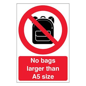 No Bags Larger Than  A5 Size - Portrait