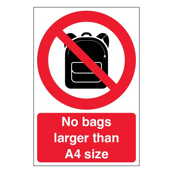 Bag Sign Bus No Bags Larger Than A4 Size | Security Notice Signs