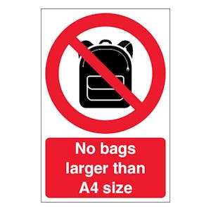 No Bags Larger Than  A4 Size - Portrait
