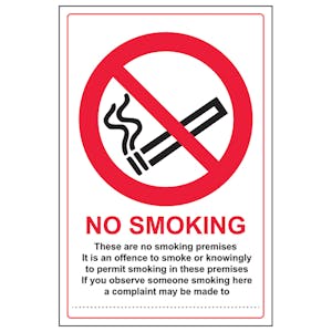 No Smoking - A Complaint May Be Made To