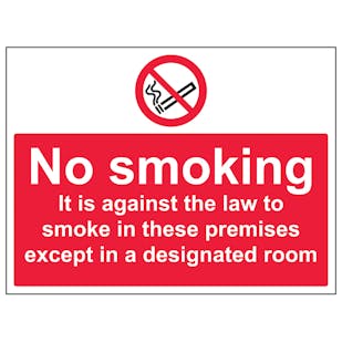 No Smoking In These Premises Except In A Designated Room