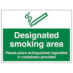 Designated Smoking Area Please Place Extinguished Cigarettes In Container Provided