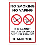No Smoking No Vaping It Is Against The Law To Smoke On These...
