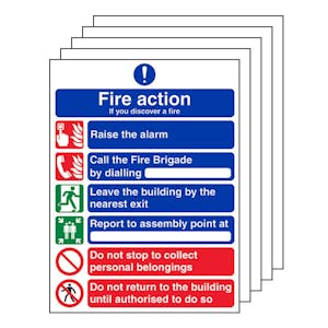 5-Pack 6 Point Fire Action - If You Discover A Fire
