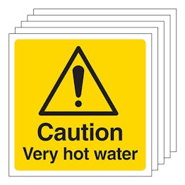 5-Pack Caution Very Hot Water - Square