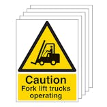 5-Pack Caution Fork Lift Trucks Operating - Portrait