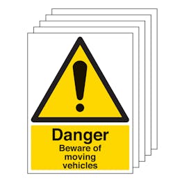 5PK - Danger Beware Of Moving Vehicles | Safety Signs 4 Less