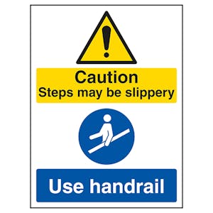Caution Steps May Be Slippery / Use Handrail - Super-Tough Rigid Plastic