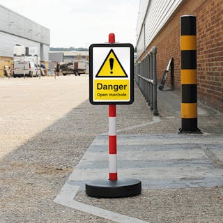 Temporary Signpost - Danger Open Manhole
