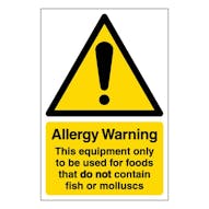 This Equipment Only To Be Used For Foods That Do Not Contain Fish Or Molluscs