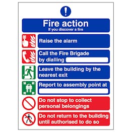 6 Point Fire Action - If You Discover A Fire - Super-Tough Rigid Plastic