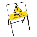 Danger Vehicles Reversing Sign with Stanchion Frame