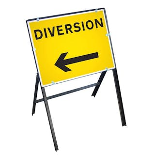 Diversion Left Sign with Stanchion Frame