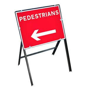 Pedestrians Left Sign with Stanchion Frame