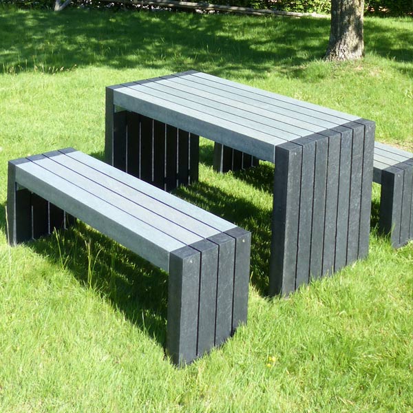 plastic garden table and bench