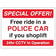 Free Ride In A Police Car If You Shoplift - Red - Window Sticker