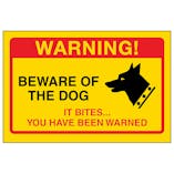 Yellow Beware Of The Dog, It Bites...