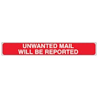 Unwanted Mail Reported, Letter Box Sticker