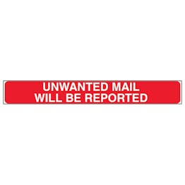 Unwanted Mail Reported, Letter Box Sticker
