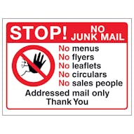 Stop! No Junk Mail - No Menus, No Flyers, No Circulars, No Sales...