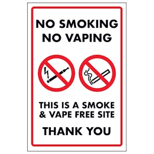 No Smoking No Vaping This Is a Smoke & Vape Free Site Thank You