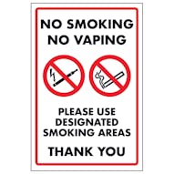 No Smoking No Vaping Please Use Designated Smoking Areas Thank You