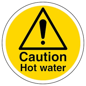 Caution Hot Water Circular Labels On A Roll