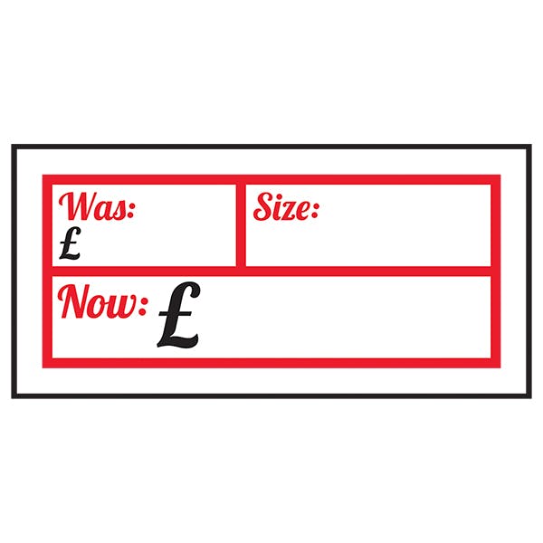 Was / Size / Now £ Labels On A Roll | Sale & Promotional Labels ...