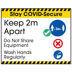 Stay COVID-Secure Keep 2m Apart/Wash Hands Label