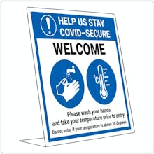 COVID-Secure Desk Sign - Wash Hands - Take Temperature