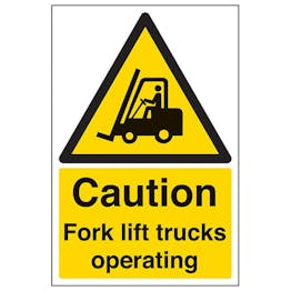 Eco-Friendly Caution Fork Lift Trucks Operating - Portrait