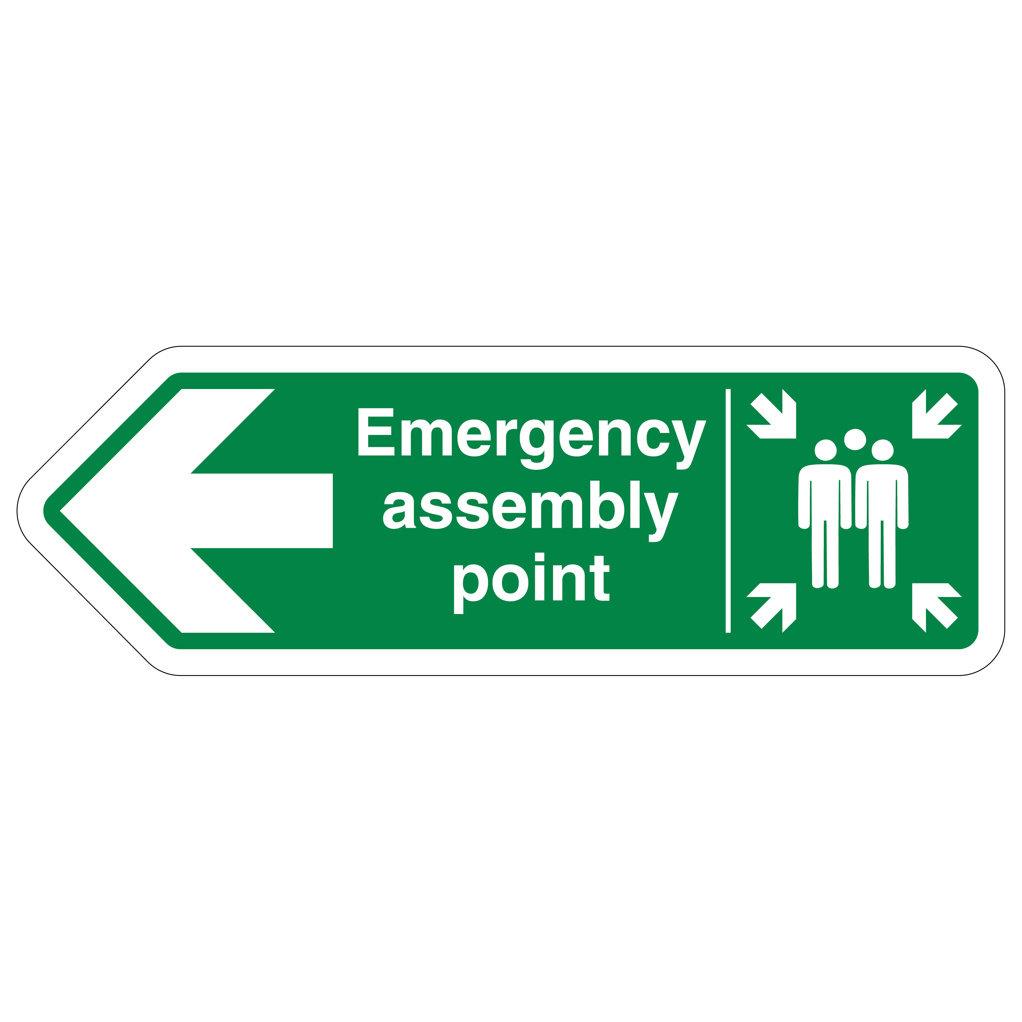 Emergency Assembly Point Arrow Left - Shaped Sign | SafetySigns4Less