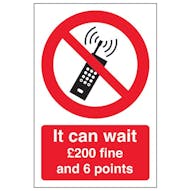 It Can Wait Mobile Phone £200 Fine And 6 Points - 5 pack